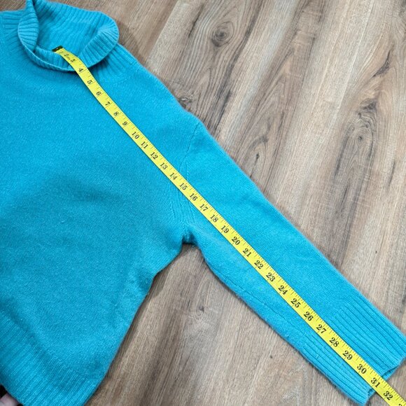 Banana Republic 100% Cashmere Sweater Teal Relaxed Turtleneck Boxy Fit XL - Picture 6 of 10